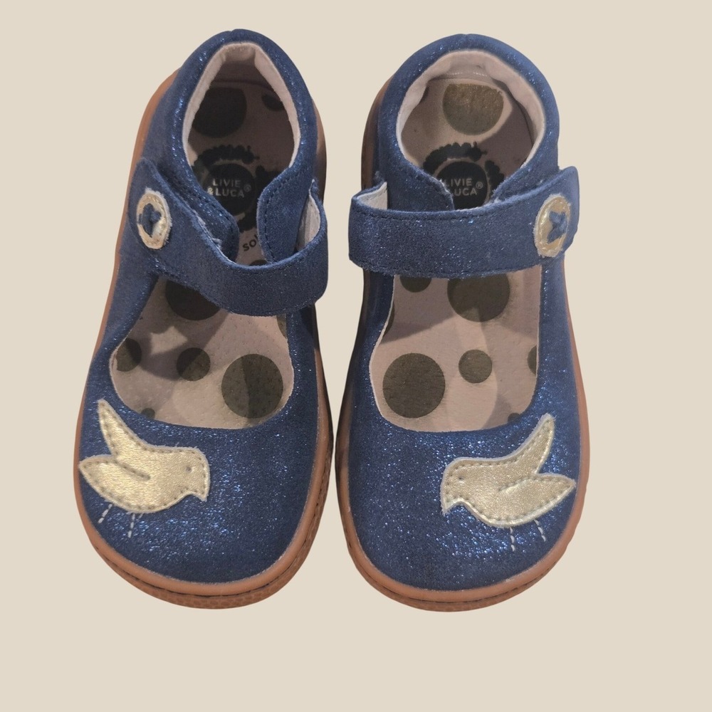 Livie & Luca Girls Navy Blue Glitter Bird Mary Jane Shoes Size 7M